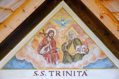 Holy Trinity on an old farm, in the hamlet of Hoffe, Sappada, Plodn, Carnic Alps, Julian Friuli,