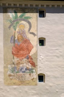 St Christopher, wall painting in the Pfaffengasse, Passau, Lower Bavaria, Bavaria, Germany