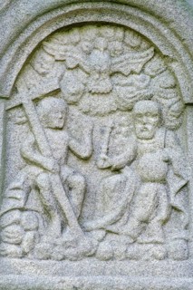 Trinity, historic wayside shrine, pear tree, near Steinwiesen, Franconian Forest, Thuringian Slate