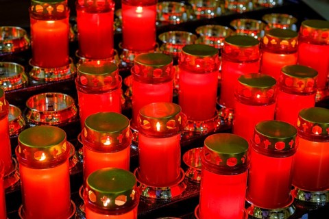 Votive candles, votive pictures, pilgrimage church, Santuario della Madonna di Pinè, Montagnaga,