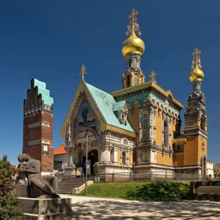 Wedding Tower and Russian Chapel, Mathildenhöhe, UNESCO World Heritage Site, Darmstadt, Hesse,