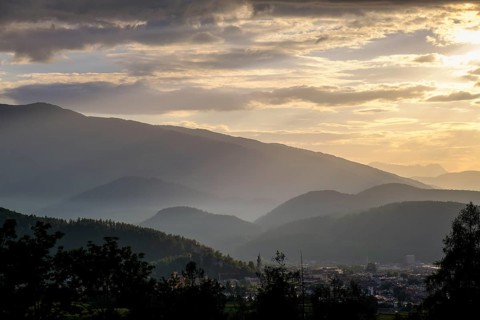 Sunset, evening mood over the Puster Valley, near Bruneck, South Tyrol, Italy