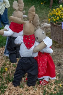 Easter bunnies made by kindergarten children, Leinburg, Middle Franconia, Bavaria, Germany