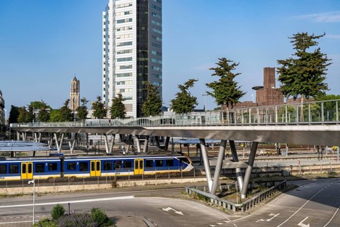 The Moreelsebrug, pedestrian and cycle bridge over the tracks of Utrecht Centraal, Central Station,