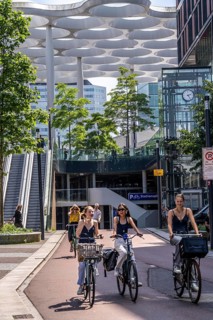 Entrance and exit to the central bicycle car park at Stationsplein, the largest bicycle car park in