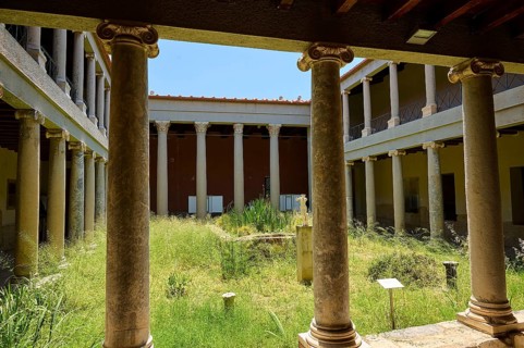 ©Udo Rein, Ancient courtyard with columns and an overgrown garden, Casa Romana, Kos Town, Kos,