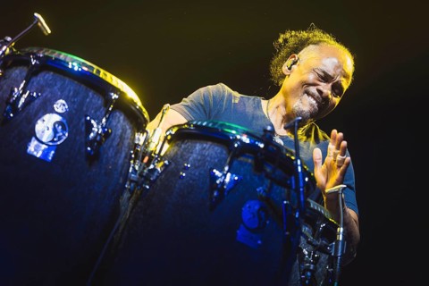 Paoli Mejías, percussionist of Santana live on Oneness Tour 2025 at the Uber Arena in Berlin on 13