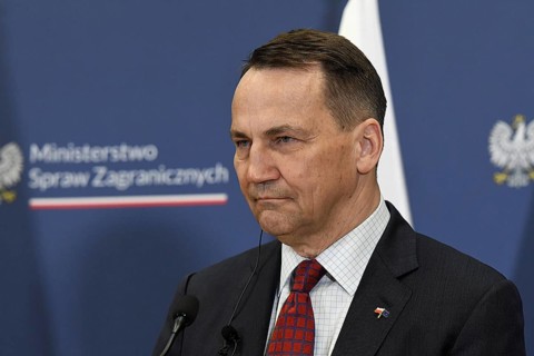 Polish Foreign Minister Radoslaw Sikorski at a joint press conference with his German counterpart,