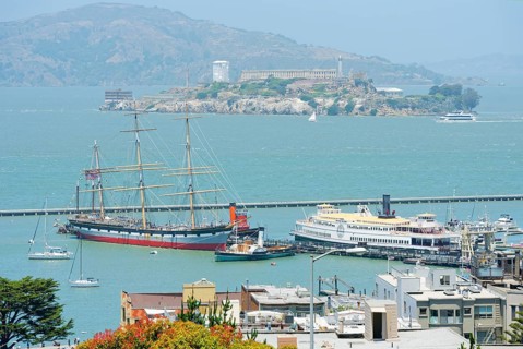 View of San Francisco Bay and Alcatraz Island, San Francisco, California, USA