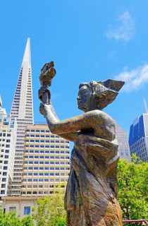View of downtown financial district seen from Portsmouth square, San Francisco, California, USA