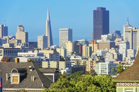 View of Downtown San Francisco skyline from Alamo Square, San Francisco, California, USA