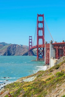 View of Golden Gate Bridge from Bakery beach, San Francisco, California, USA