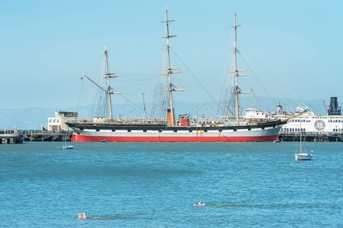 People swimming in San Francisco bay, San Francisco, California, USA