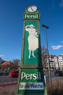 Historic persil clock made by Henkel in 1920, Billinganlage, Fürth, Middle Franconia, Bavaria,