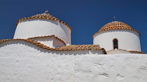 Church of Agia Kioura, church with two round domed roofs under a blue sky, church, Chora, World
