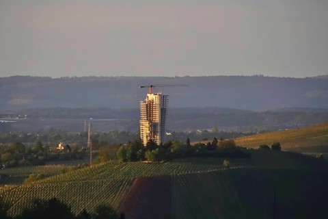View of the Schwabenlandtower, high-rise building in Fellbach, Baden-Württemberg, Germany