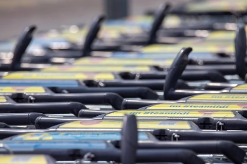 Shopping trolleys at Lidl in Mutterstadt, Rhineland-Palatinate