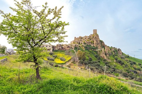 View of the ghost town of Craco, Basilicata, Italy