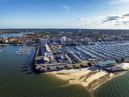 Marina and Beach in Arcachon from a drone, Arcachon, Gironde, France