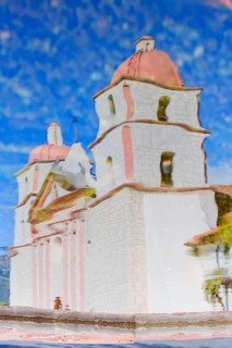 Santa Barbara Mission reflected in the water, Santa Barbara, California, USA