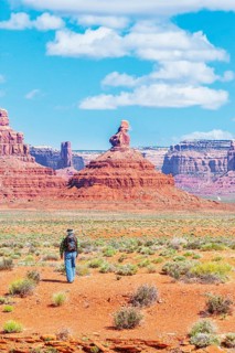 Man walking in the desert, Valley of the Gods, Utah, USA, North America