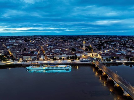 Night over Libourne from a drone, Gironde, Nouvelle-Aquitaine, Saint-Émilion and Pomerol,