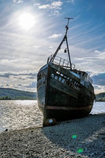 Corpach Wreck or Old Boat of Caol and Nevis Range Mountains, Caol Beach, Corpach, Fort William,