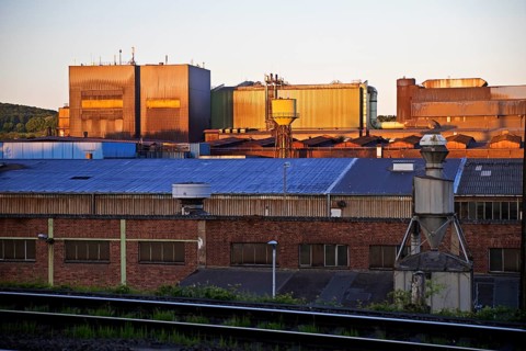 Deutsche Edelstahlwerke at sunrise, Witten, Ruhr area, North Rhine-Westphalia, Germany