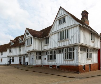 Historic timber-framed Guildhall building, Lavenham, Suffolk, England, UK C 16th century