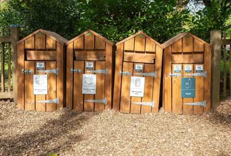 Wooden sorted refuse rubbish collection containers, UK