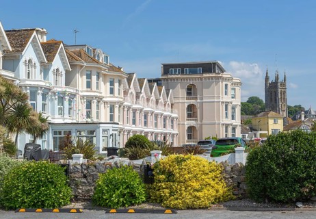 Historic buildings seafront terrace of Courtenay Place, Teignmouth, south Devon, England, UK
