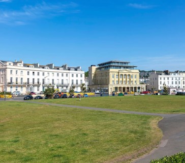 The Den garden and historic buildings in Den Crescent, Teignmouth, south Devon, England, UK