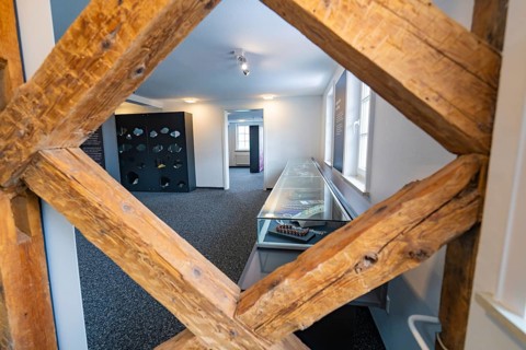 Modern showroom with glass cabinets and wooden accents without people, family party in Neubulach,
