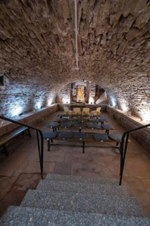 Old vault with chairs and atmospheric lighting, historical atmosphere, registry office, family