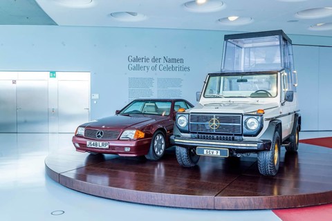 Mercedes-Benz 500 SL from 1991 of Princess Diana, Lady Di. Mercedes-Benz 230 G Papamobil. The