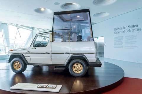Mercedes-Benz 230 G Papamobil from 1980: The Mercedes-Benz Museum in Stuttgart presents a journey