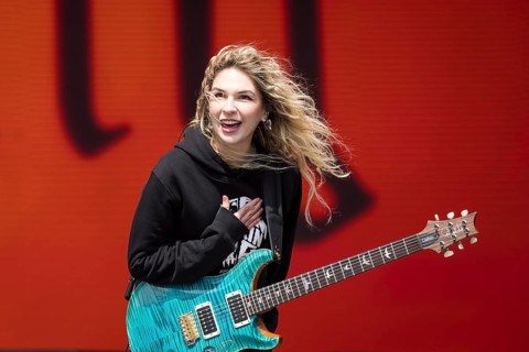 Daniela Villarreal Vélez, singer of The Warning at the Rock am Ring Festival on Sunday, Nürburgring
