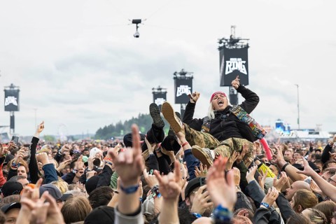 Festival visitor crowdsurfing at the Rock am Ring Festival on Friday, Nürburgring race track race