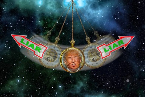 Symbolic image, Trump as a notorious liar in pendulum clock, wrong decisions, genius mania,