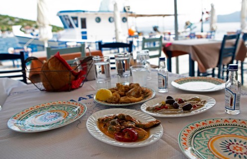Greek meze or appetisers, Pelion peninsula or Pelion, Thessaly, Greece