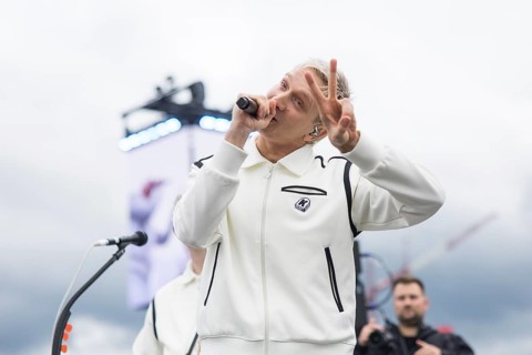 Felix Brummer (Felix Kummer), singer of Kraftklub at a secret gig of the band at the Rock am Ring
