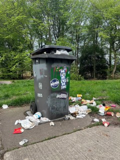 Disposable waste, car park, rubbish bin on the A28, Easter days, Lower Saxony, Germany