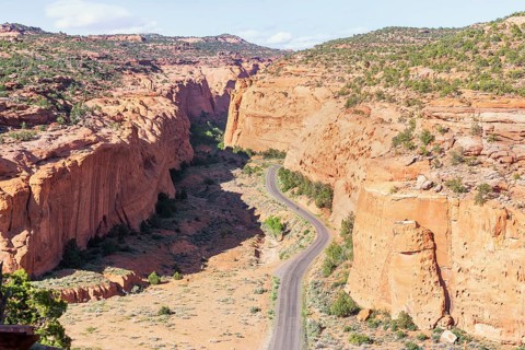 Road winding up canyon, Grand Staircase Escalante National Monument, Utah, USA, North America