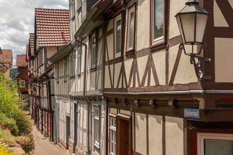 Old fishermen's settlement along the Werra, Bad Sooden, Allendorf, district Allendorf, street