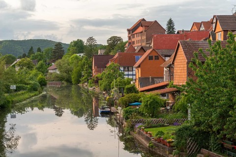 Old fishermen's settlement along the Werra, Bad Sooden, Allendorf, district Allendorf, street