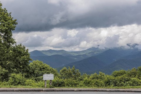 Sign at Big Witch Overlook along the Blue Ridge Parkway in the Smoky Mountains near Cherokee, North