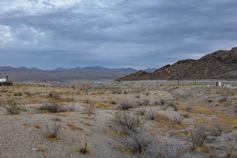 Echo wash drains into the Overton Arm of Lake Mead at Echo Bay, Nevada, USA