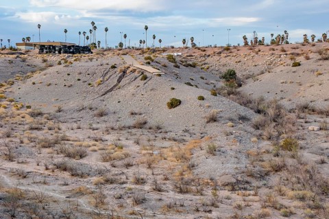 Stacks of old rubber tires in the desert at Echo Bay, Nevada, USA