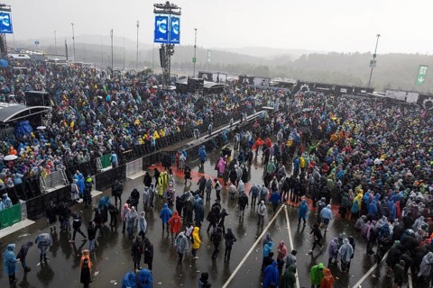 Heavy rain at the Rock am Ring Festival on Saturday, Nürburgring race track race track, 07.06.2025
