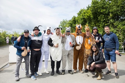 Festival visitors in animal costumes at the Rock am Ring Festival on Friday, Nürburgring race track
